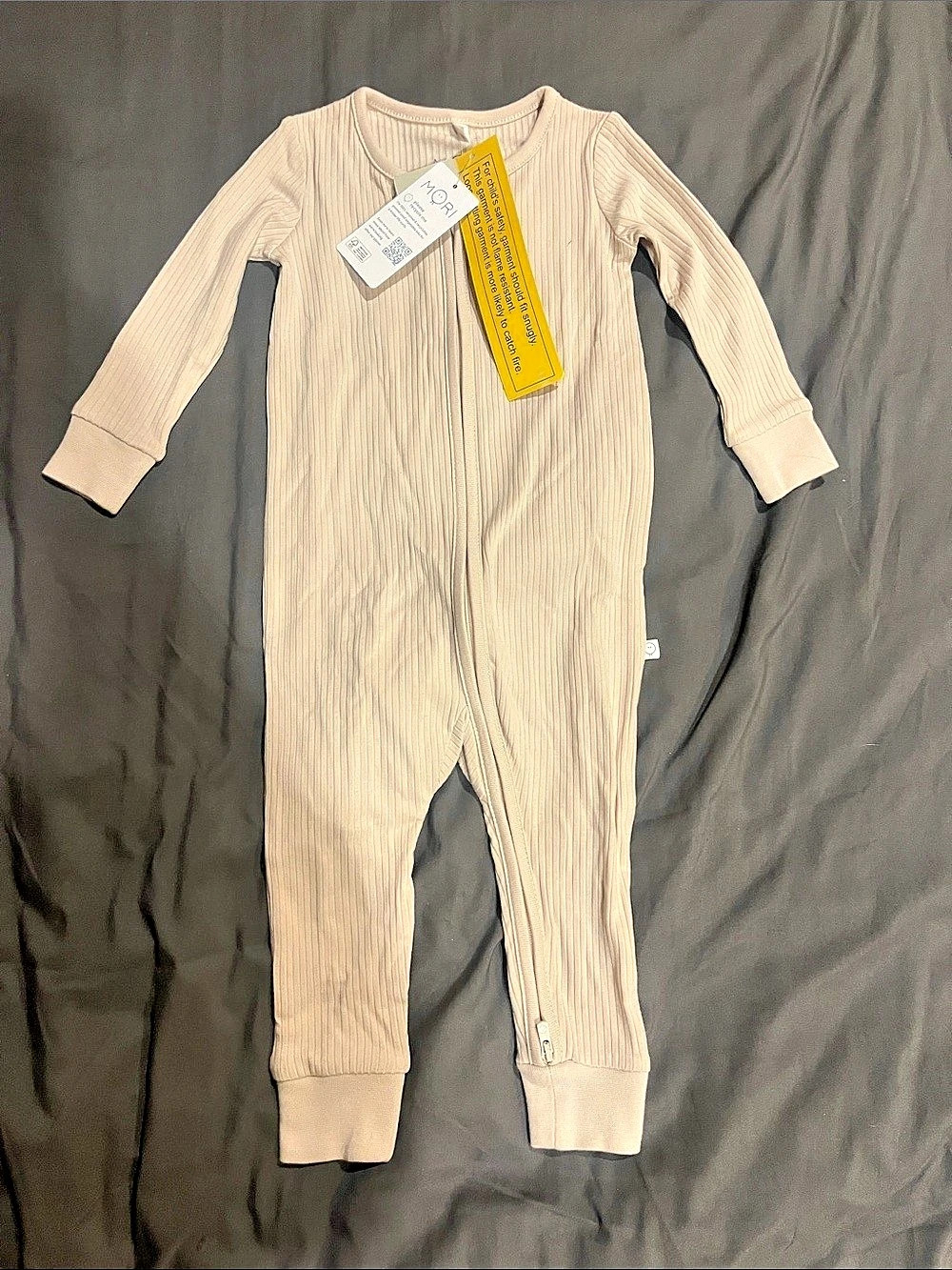 MORI Ribbed Zip Suit Footie Cream Baby 9-12m NWT